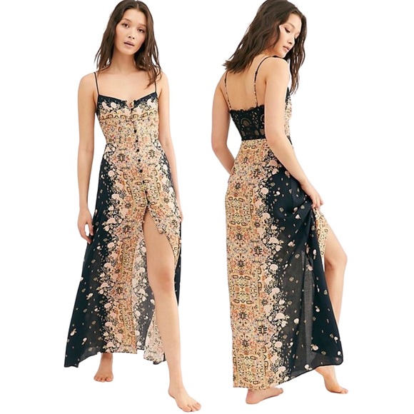 Free People Morning Song Floral Print Maxi Dress Sleeveless Siz Small Colorblock